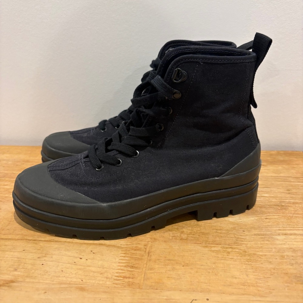 Everlane Canvas Lace Up Boots Womens Black Size 9 Lug Sole Organic Cotton‎